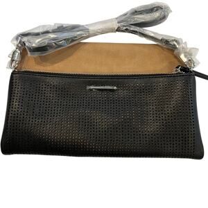 Stella and Dot Waverly Petite perforated Black Handbag - Pale Caramel Interior